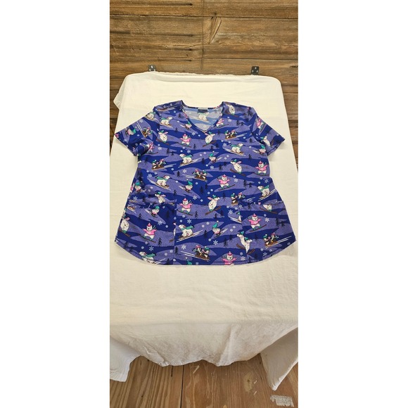 Scrubstar Other - Scrubstar Womens Blue Winter Polar Bear Penguin Skiing Scrub Top V-Neck XL
